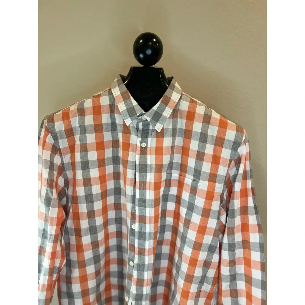 Banana Republic Tailored Slim Fit Plaid Button‎ Down Shirt Mens XL Orange